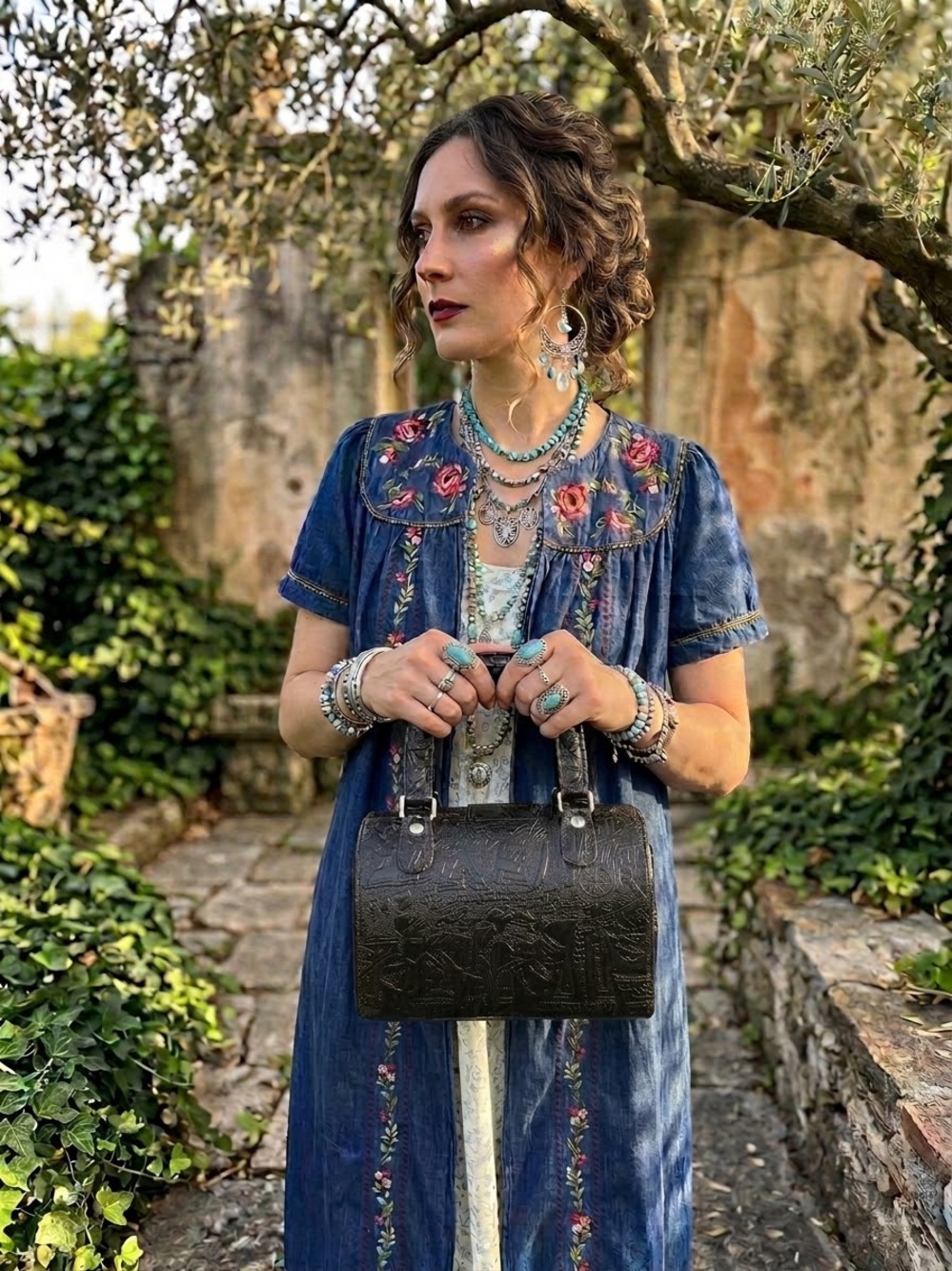 Black Egyptian Hieroglyph Embossed faux Leather Bag